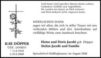 Traueranzeige von Ilse Döpper von Tageszeitung