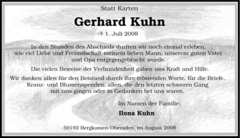 Traueranzeige von Gerhard Kuhn von Tageszeitung