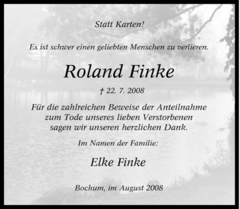 Traueranzeige von Roland Finke von Tageszeitung