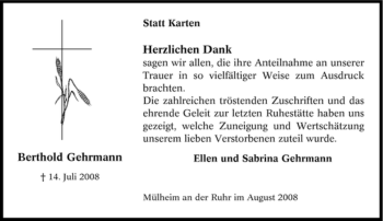 Traueranzeige von Berthold Gehrmann von Tageszeitung