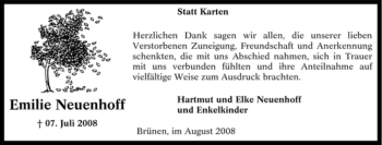 Traueranzeige von Emilie Neuenhoff von Tageszeitung