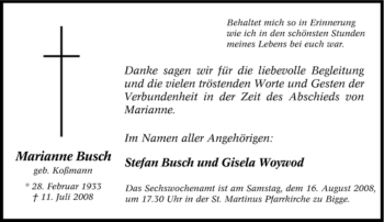 Traueranzeige von Marianne Busch von Tageszeitung