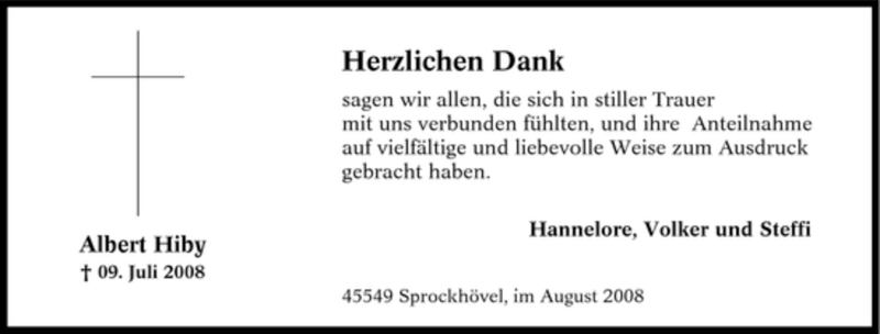  Traueranzeige für Albert Hiby vom 09.08.2008 aus Tageszeitung