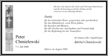 Traueranzeige von Peter Chmielewski von Tageszeitung