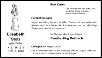Traueranzeige von Elisabeth Stolz von Tageszeitung