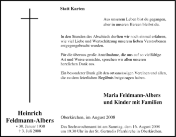 Traueranzeige von Heinrich Feldmann-Albers von Tageszeitung