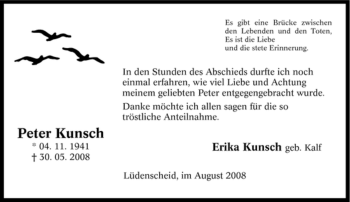 Traueranzeige von Peter Kunsch von Tageszeitung