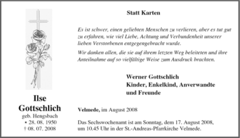 Traueranzeige von Ilse Gottschlich von Tageszeitung