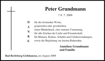 Traueranzeige von Peter Grundmann von Tageszeitung