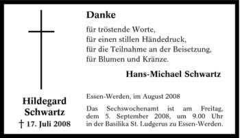 Traueranzeige von Hildegard Schwartz von Tageszeitung