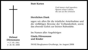 Traueranzeige von Helmut Dörnemann von Tageszeitung