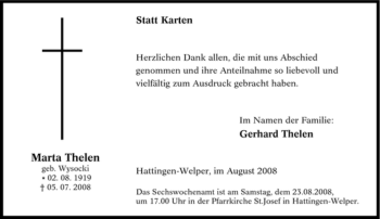 Traueranzeige von Marta Thelen von Tageszeitung