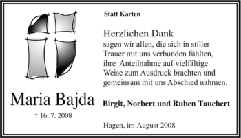 Traueranzeige von Maria Badja von Tageszeitung