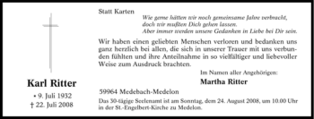 Traueranzeige von Karl Ritter von Tageszeitung