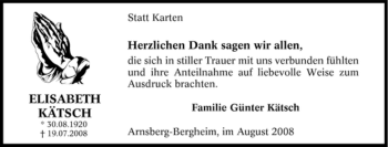 Traueranzeige von Elisabeth Kätsch von Tageszeitung
