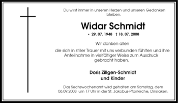 Traueranzeige von Widar Schmidt von Tageszeitung