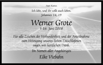 Traueranzeige von Werner Grote von Tageszeitung