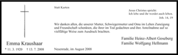Traueranzeige von Emma Kraushaar von Tageszeitung