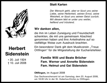Traueranzeige von Herbert Sidenstein von Tageszeitung