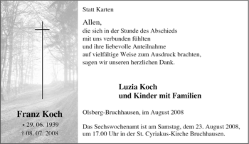 Traueranzeige von Franz Koch von Tageszeitung