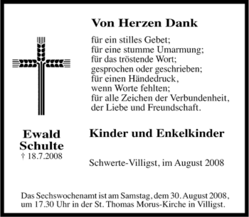 Traueranzeige von Ewald Schulte von Tageszeitung