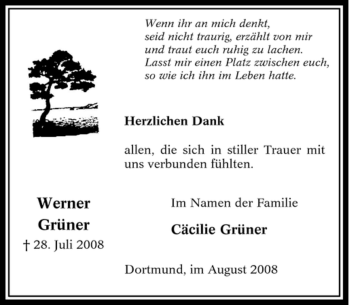 Traueranzeige von Werner Grüner von Tageszeitung