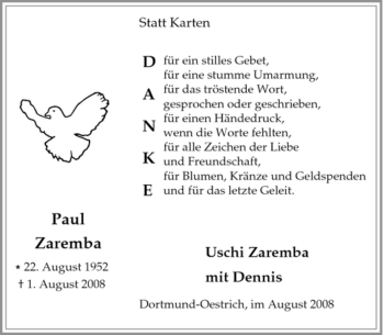 Traueranzeige von Paul Zaremba von Tageszeitung
