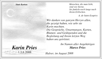 Traueranzeige von Karin Pries von Tageszeitung