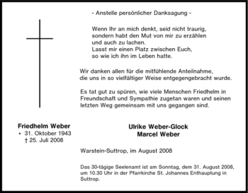Traueranzeige von Friedhelm Weber von Tageszeitung