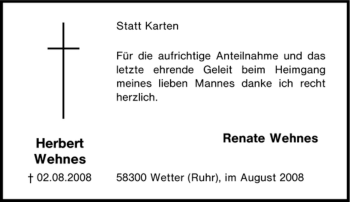 Traueranzeige von Herbert Wehnes von Tageszeitung