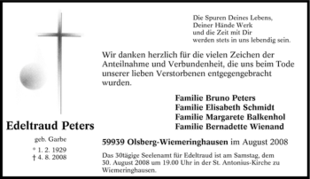 Traueranzeige von Edeltraud Peters von Tageszeitung