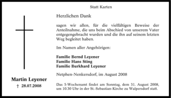 Traueranzeige von Martin Leyener von Tageszeitung