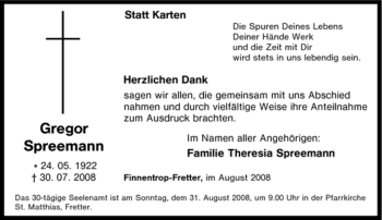 Traueranzeige von Gregor Spreemann von Tageszeitung