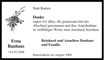Traueranzeige von Erna Bauhaus von Tageszeitung