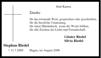 Traueranzeige von Stephan Riedel von Tageszeitung