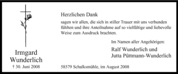 Traueranzeige von Irmgard Wunderlich von Tageszeitung