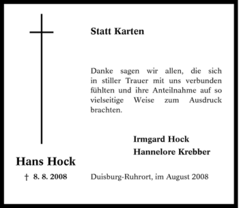 Traueranzeige von Hans Hock von Tageszeitung