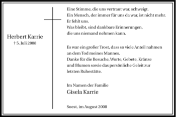 Traueranzeige von Herbert Karrie von Tageszeitung