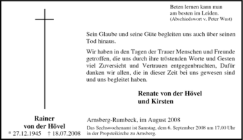 Traueranzeige von Rainer von der Hövel von Tageszeitung
