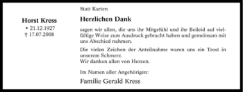 Traueranzeige von Horst Kress von Tageszeitung