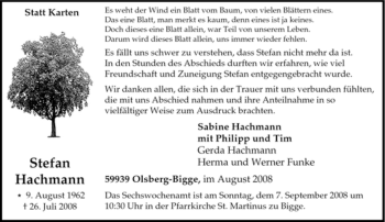 Traueranzeige von Stefan Hachmann von Tageszeitung