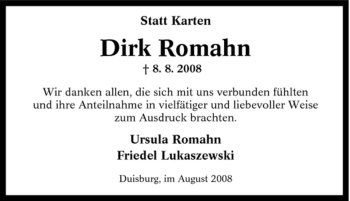 Traueranzeige von Dirk Romahn von Tageszeitung