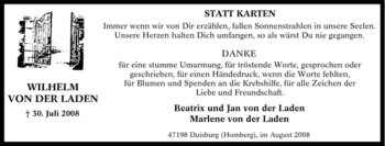 Traueranzeige von Wilhelm von der Laden von Tageszeitung