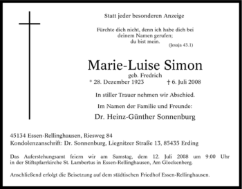 Traueranzeige von Marie-Luise Simon von Tageszeitung