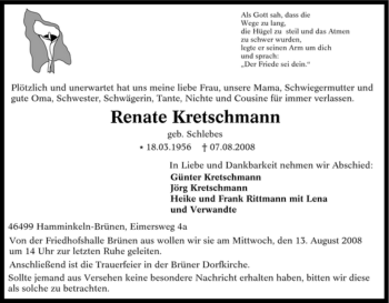 Traueranzeige von Renate Kretschmann von Tageszeitung