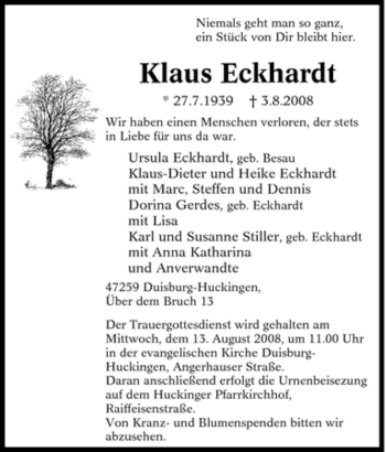 Traueranzeige von Klaus Eckhardt von Tageszeitung
