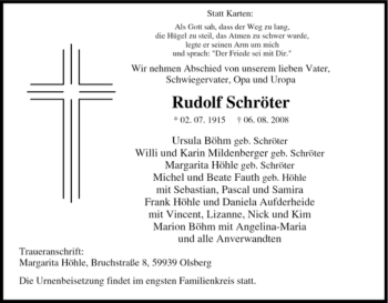 Traueranzeige von Rudolf Schröter von Tageszeitung