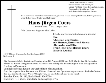 Traueranzeige von Hans-Jürgen Coers von Tageszeitung