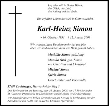 Traueranzeige von Karl-Heinz Simon von Tageszeitung