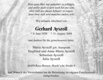 Traueranzeige von Gerhard Ayszoll von Tageszeitung
